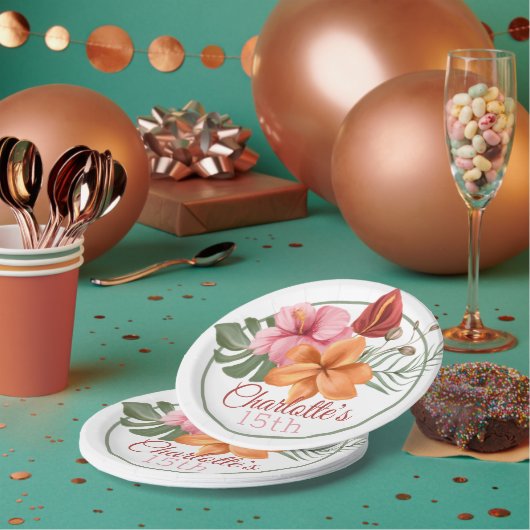 Aangepaste tropische ventilator papieren bordje (Multi)