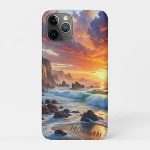 Aangepaste tropische zonsondergang kliffen - leven iPhone 11 pro hoesje