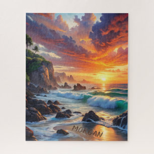 Aangepaste tropische zonsondergang kliffen - leven legpuzzel