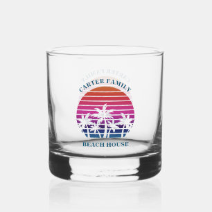Aangepaste tropische zonsondergang Palm Tree Beach Whisky Glas