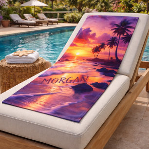 Aangepaste Tropische Zonsondergang Strand – Dromer Bad Handdoek