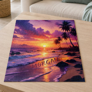 Aangepaste Tropische Zonsondergang Strand – Dromer Legpuzzel