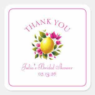Aangepaste Trouwcadeaufeest Roze Bloemige Dankjewe Vierkante Sticker