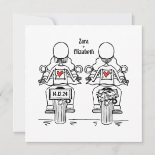 Aangepaste trouwdag voor twee bruiden motorrijders kaart