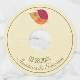 Aangepaste trouwdatum naam Kleurrijke herfstblader Wijnglaslabel