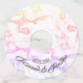 Aangepaste trouwdatum naam Kleurrijke nevelige roo Wijnglaslabel (Voorkant)