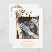 Aangepaste Trouwfoto Bloemen Goud Script Wit Kaart (Voorkant / Achterkant)