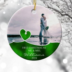 Aangepaste trouwfoto Eerste Kerstmis Keramisch Ornament