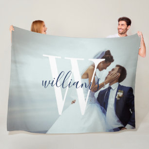 Aangepaste trouwfoto en monogram fleece deken