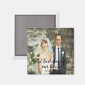 Aangepaste trouwfoto met tekst datum zwarte letter magneet (Voorkant / Achterkant)
