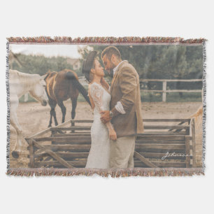 Aangepaste trouwfoto pasgetrouwden boho geweven fr deken