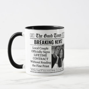 Aangepaste trouwmok, leuke trouwcadeau-krant mok