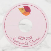 Aangepaste trouwnaam datum Kleurrijke herfstblader Wijnglaslabel (Voorkant)