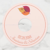 Aangepaste trouwnaam datum Kleurrijke herfstblader Wijnglaslabel (Voorkant)