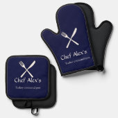 Aangepaste "Turkey Command Post" Thanksgiving Ovenwant & Pannenlap Set (Voorkant / Achterkant)