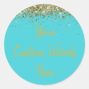 Aangepaste Turquoise Blauw & Goud Verjaardagsfeest Ronde Sticker