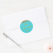 Aangepaste Turquoise Blauw & Goud Verjaardagsfeest Ronde Sticker (Envelop)