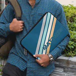 Aangepaste Turquoise Blauwgroen Blauwe Gele Stripe Laptop Sleeve