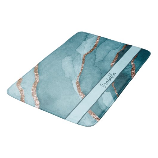 Aangepaste Turquoise Blauwgroen Gold Marble Agate Badmat (Gekanteld)