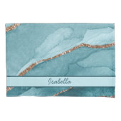 Aangepaste Turquoise Blauwgroen Gold Marble Agate Kussensloop (Voorkant)