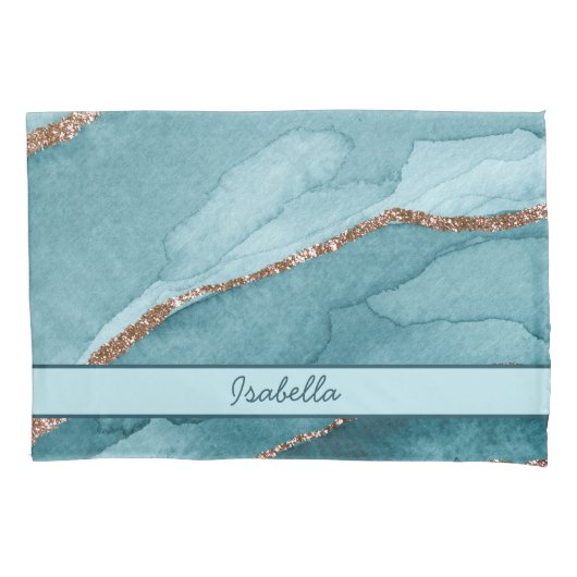 Aangepaste Turquoise Blauwgroen Gold Marble Agate Kussensloop (Voorkant)