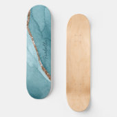 Aangepaste Turquoise Blauwgroen Gold Marble Agate Skateboard (Voorkant)