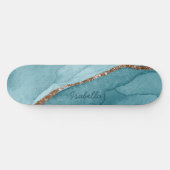 Aangepaste Turquoise Blauwgroen Gold Marble Agate Skateboard (Horizontaal)