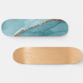 Aangepaste Turquoise Blauwgroen Gold Marble Agate Skateboard (Horizontaal)