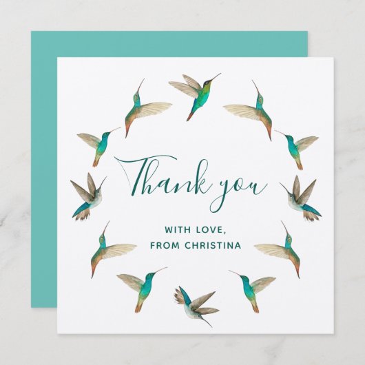 Aangepaste Turquoise Hummingbird Hartelijk dank Kaart (Voorkant / Achterkant)