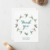 Aangepaste turquoise kolibries dank u notitiekaartje (Voorkant / Achterkant in situ)