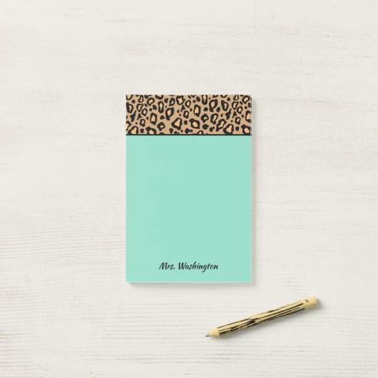 Aangepaste Turquoise Leopard Teacher Post It Notes (Op bureau)