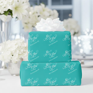Aangepaste Turquoise Mijnheer en Mevrouw Cadeaupapier