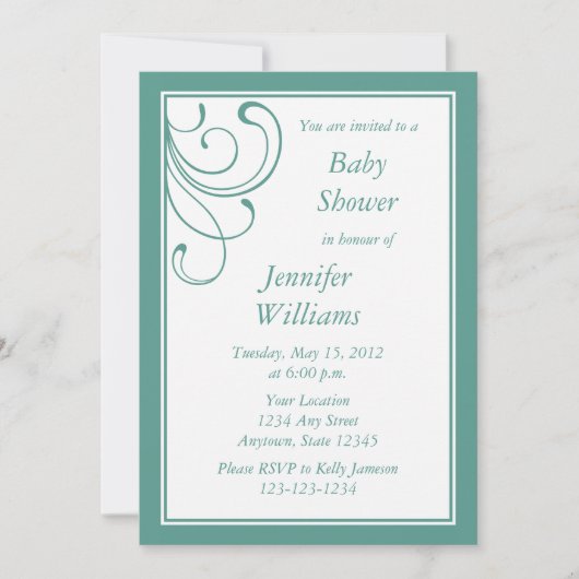 Aangepaste turquoise of Aqua Baby shower Invitatio Kaart (Voorkant)