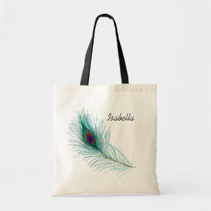 Aangepaste turquoise Peacock Feather Tote Bag