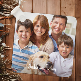 Aangepaste twee foto familie dubbelzijdige huisdie sleutelhanger
