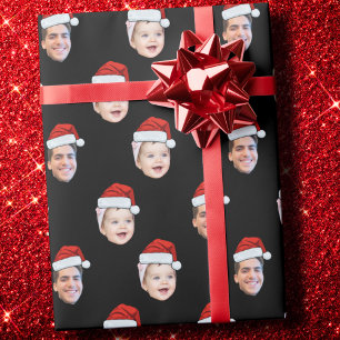 Aangepaste twee foto's Familie Santa Hat Gezicht Cadeaupapier