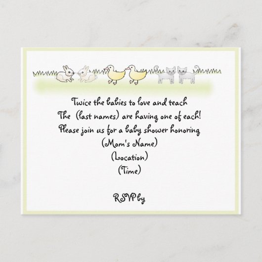 Aangepaste Twin Animals Baby shower Uitnodiging (Voorkant)