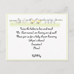 Aangepaste Twin Animals Baby shower Uitnodiging Briefkaart