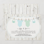 Aangepaste Twin Boys Sip en zie Uitnodiging (Voorkant / Achterkant)