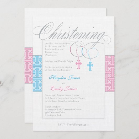 Aangepaste Twins Christening Uitnodiging (Voorkant / Achterkant)