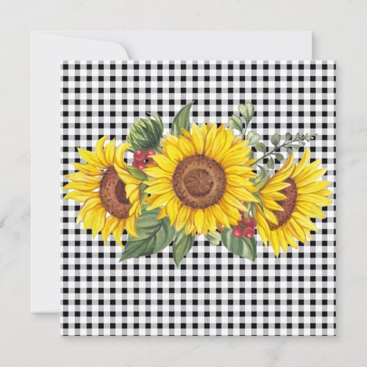 Aangepaste Uitnodiging Gingham & Zonnebloemen Ontw (Achterkant)