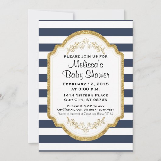 Aangepaste uitnodiging tot Baby shower, marine en (Voorkant)