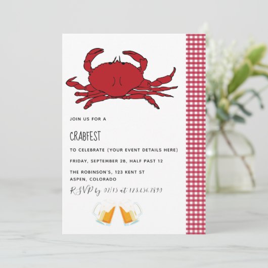 Aangepaste uitnodiging van Crabfest Party (Staand voorkant)