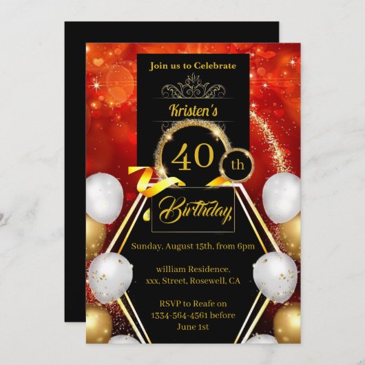 Aangepaste uitnodiging voor 40e verjaardag (Voorkant / Achterkant)