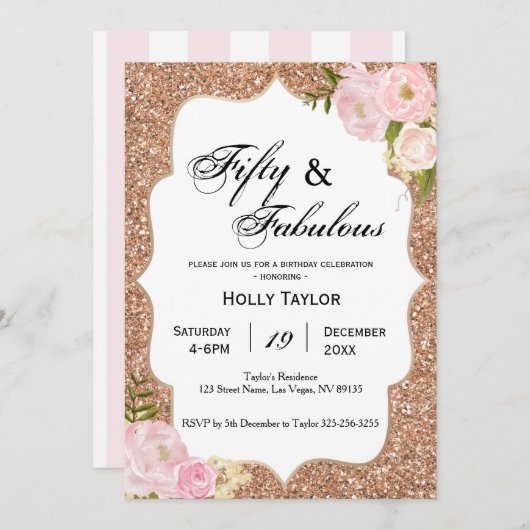 Aangepaste uitnodiging voor 50e verjaardag (Voorkant / Achterkant)