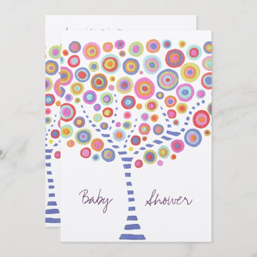 Aangepaste uitnodiging voor baby shower Cirkelboom (Voorkant / Achterkant)