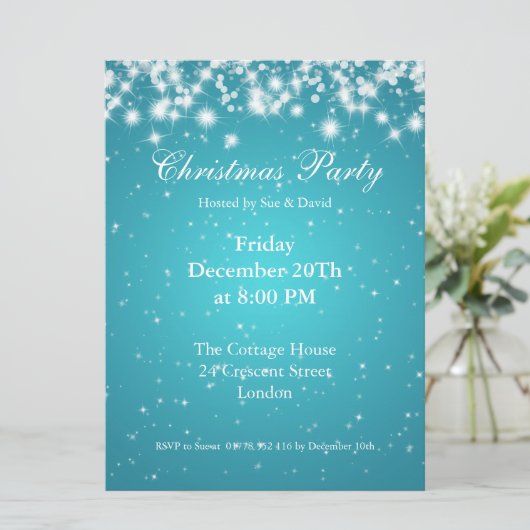 Aangepaste uitnodiging voor blauwe legant Sparkle (Staand voorkant)