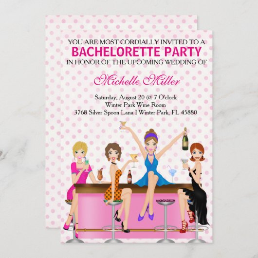 Aangepaste uitnodiging voor Chic Bachelorette (Voorkant / Achterkant)