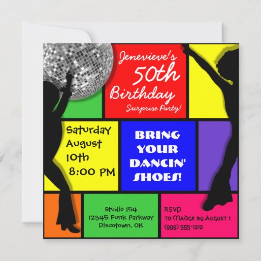 Aangepaste uitnodiging voor Disco Birthday Party (Voorkant)
