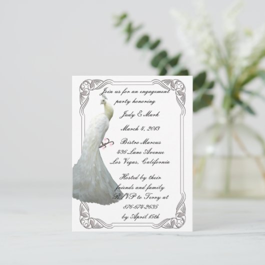 Aangepaste uitnodiging voor een White Peacock Enga (Staand voorkant)